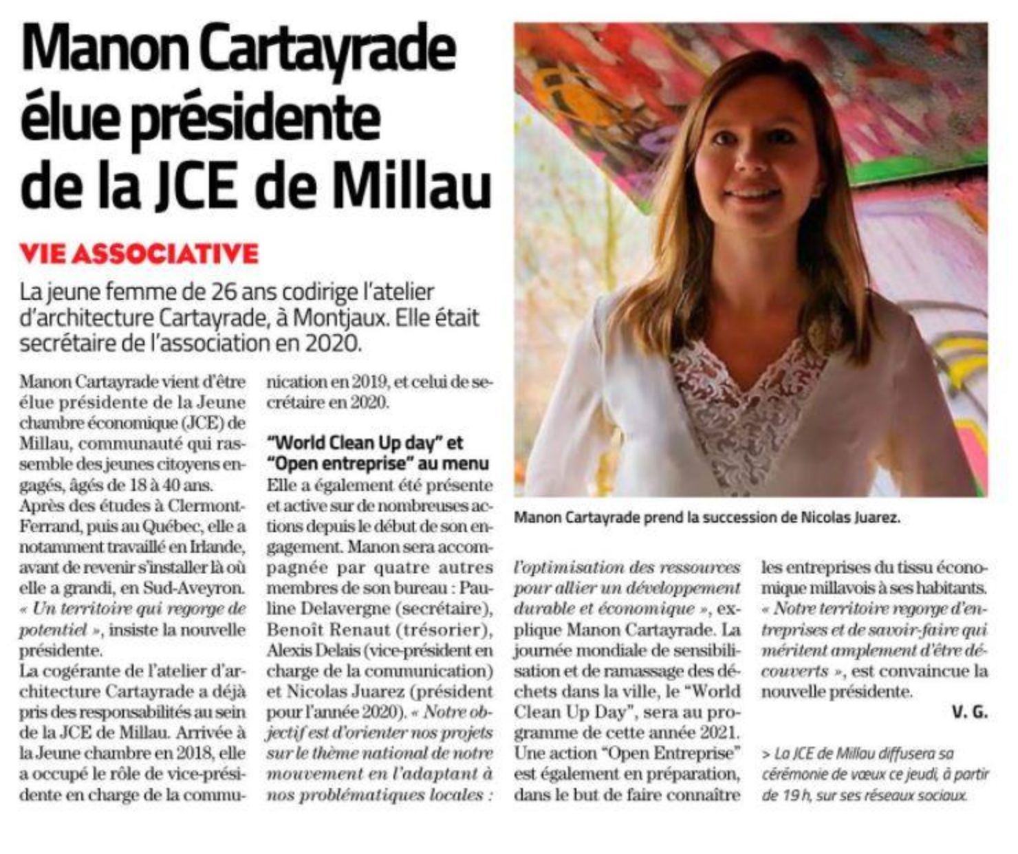 Manon Cartayrade Présidente JCE Millau